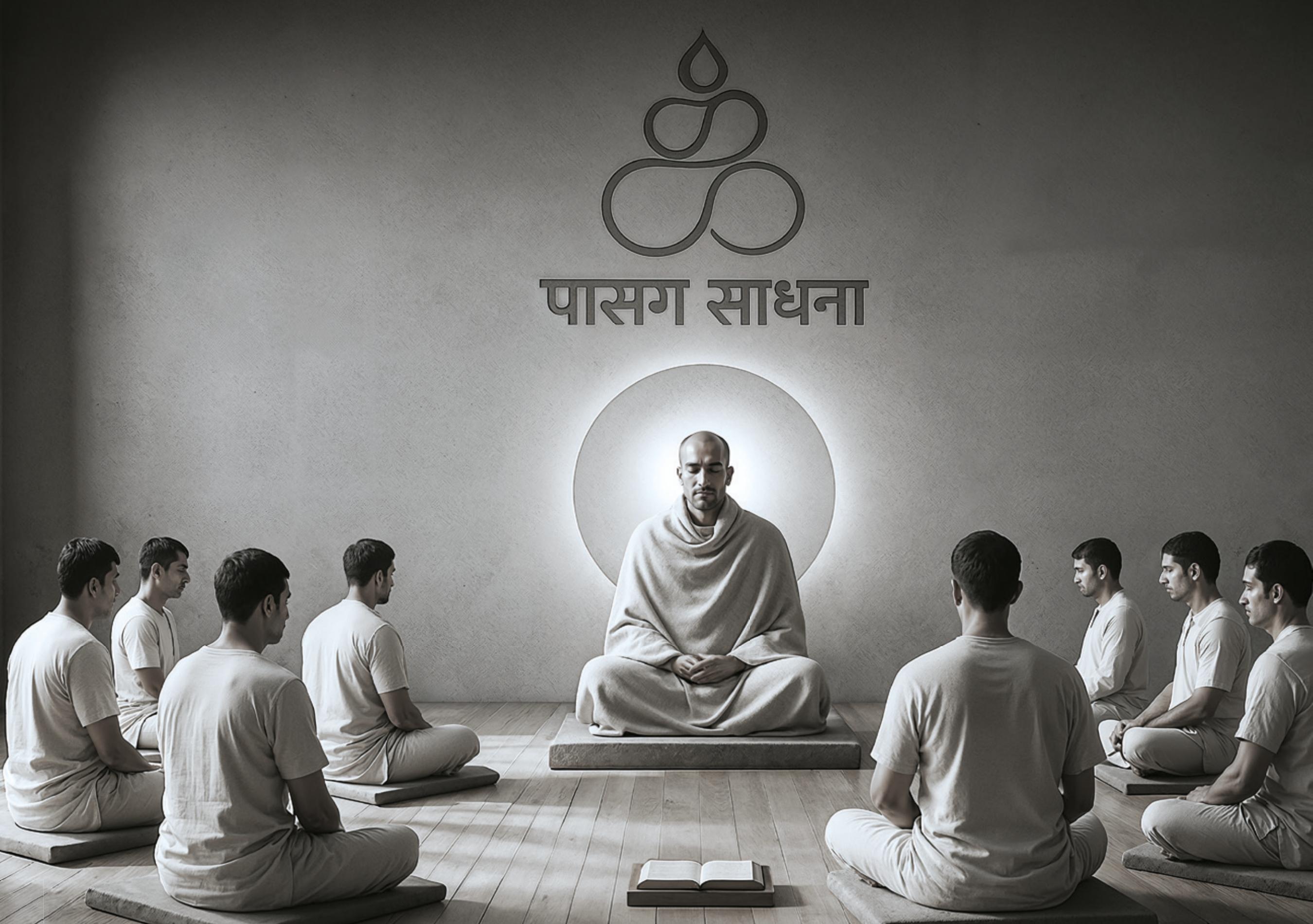 Sadhaks in a meditation hall at Pasag Vihar