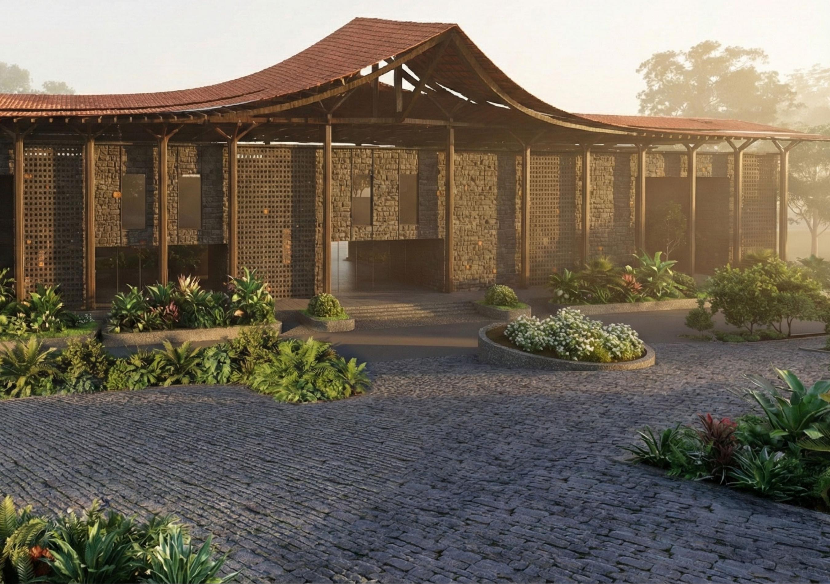 Pasag Vihar courtyard garden path at Anjaneri